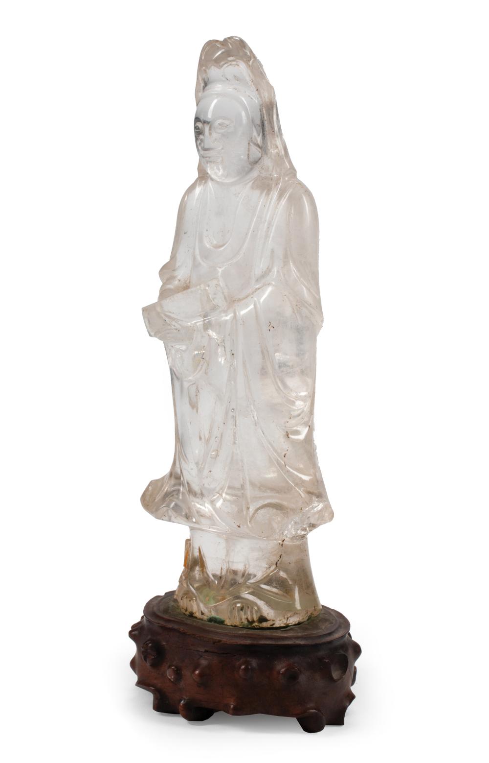 Appraisal: Chinese Rock Crystal Figure of Guanyin carved standing wearing long