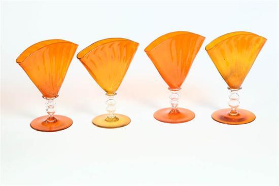 Appraisal: FOUR FAN VASES Unattributed All orange on circular bases with