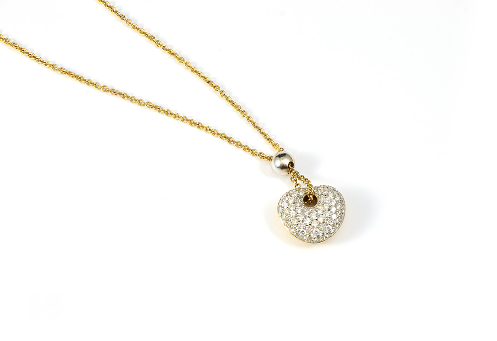 Appraisal: DIAMOND HEART BALL NECKLACE K yellow gold heart and chain