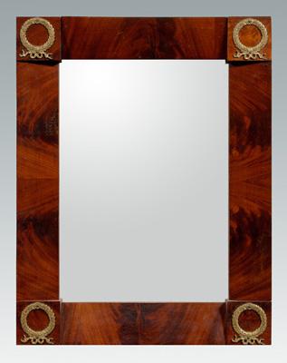 Appraisal: French Empire style mirror mahogany veneer corners with ormolu wreath