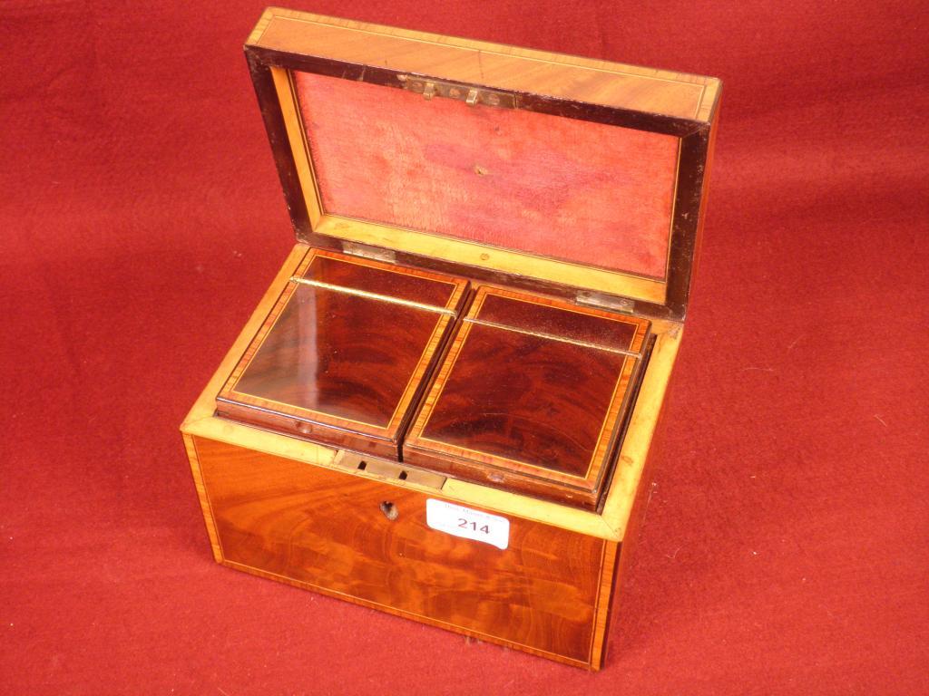 Appraisal: An early thC mahogany and tulipwood cross banded tea chest