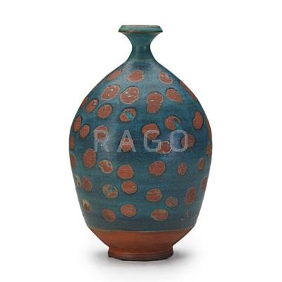 Appraisal: ANTONIO PRIETO - Glazed earthenware bottle-shaped vase with dots in