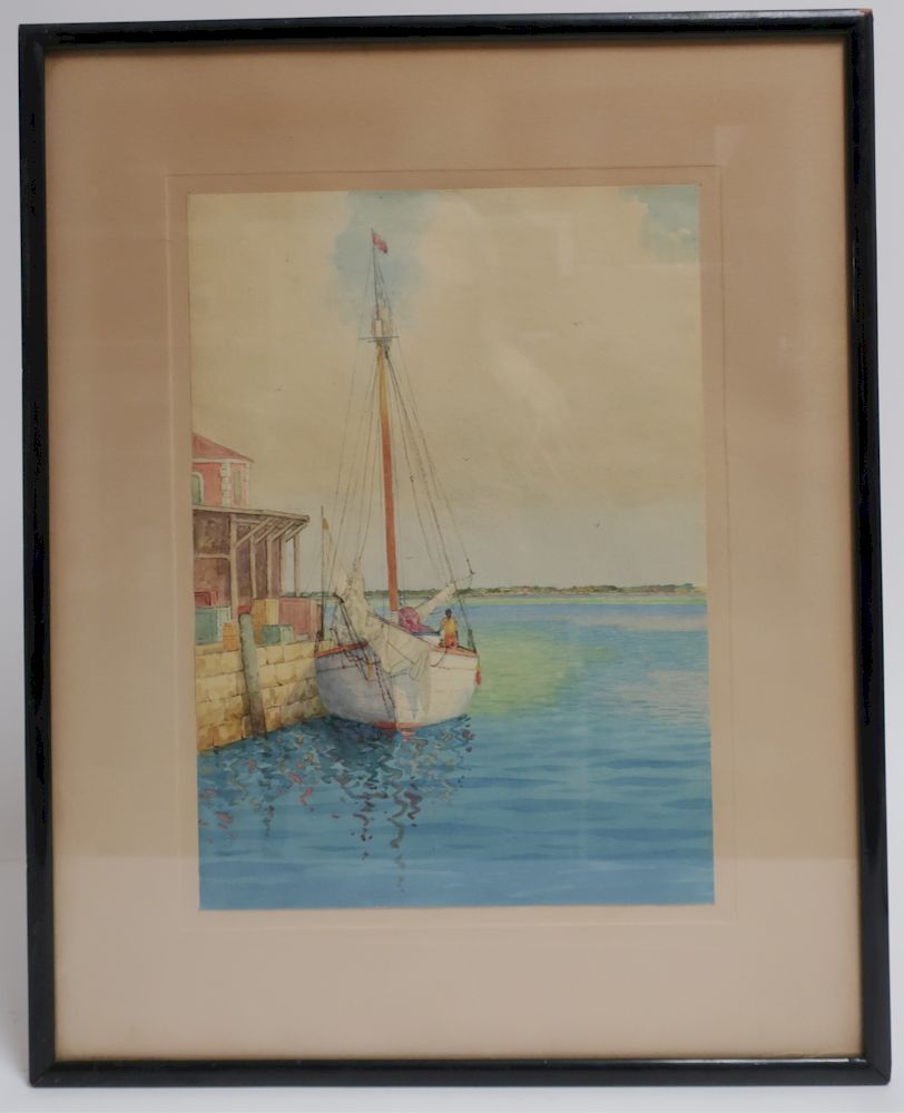 Appraisal: H L Woodcock - Tropical Sailboat W C On paper