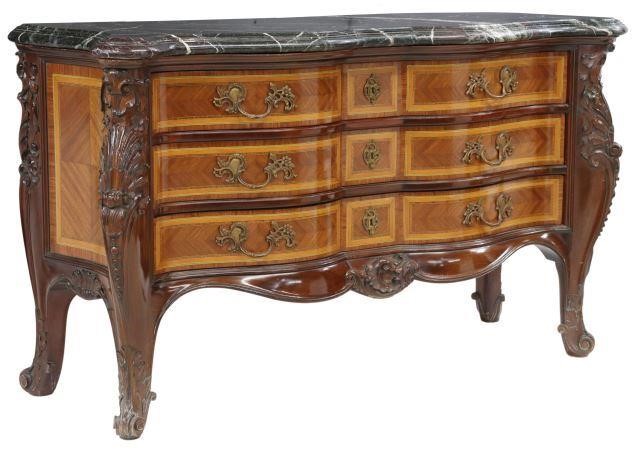 Appraisal: Louis XV style marble-top mahogany commode th c serpentine-front case