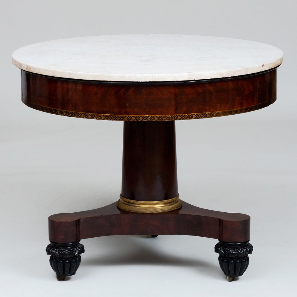 Appraisal: American Classical Mahogany Ebonized and Stenciled Center Table Fitted with