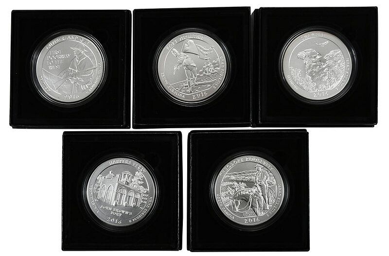 Appraisal: America The Beautiful Oz Silver Coins five coins oz T