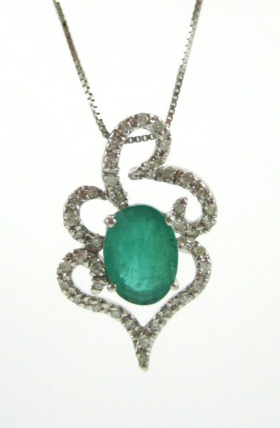 Appraisal: FOURTEEN KARAT WHITE GOLD EMERALD AND DIAMOND NECKLACE suspended on