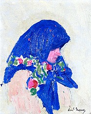 Appraisal: Leon Gaspard Peasant Woman in Blue Babushkaoil on board x