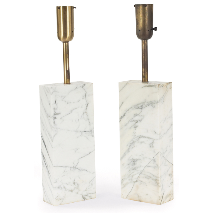 Appraisal: Nessen marble table lamps pair white marble bases one with