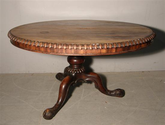 Appraisal: th century rosewood oval breakfast table on column support and