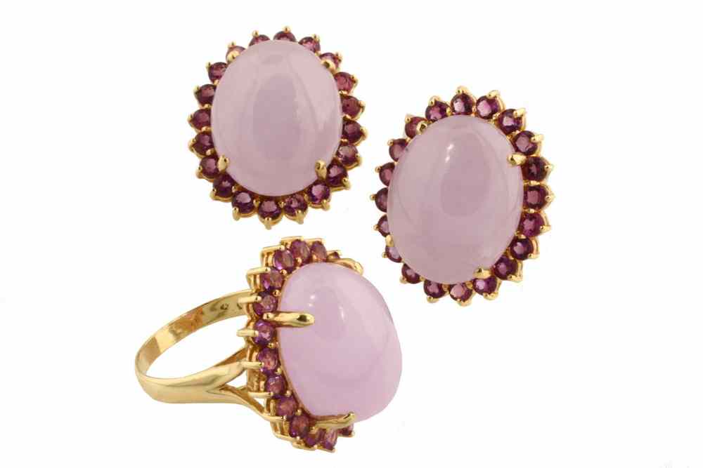 Appraisal: JEWELRY SET - One K yellow gold purple jade ring