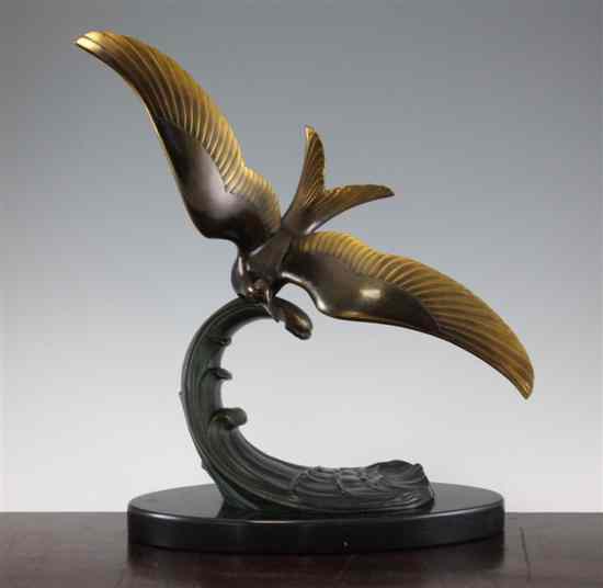 Appraisal: An Art Deco bronze spelter model of a seagull in