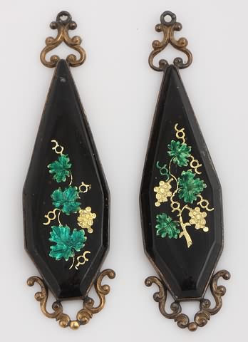 Appraisal: KY X mm framed Victorian dangles with grape vine motif