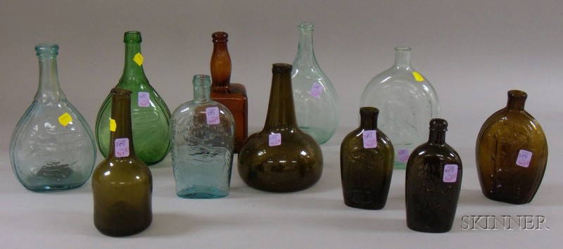 Appraisal: Eleven Early Glass Bottles and Flasks England and America -