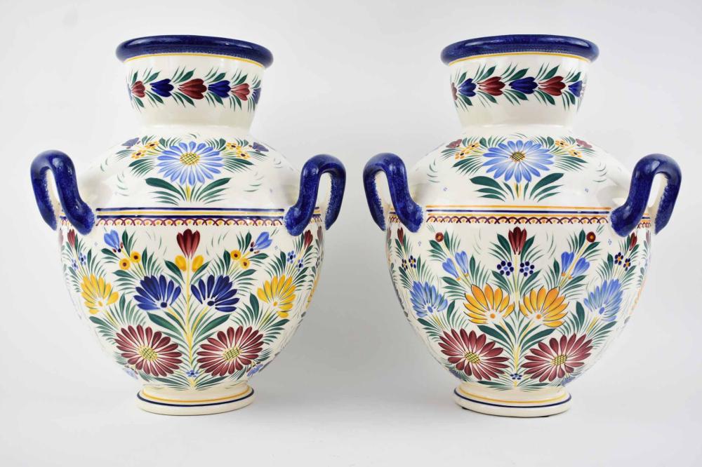 Appraisal: PAIR OF LARGE HB HENRIOT QUIMPER FAIENCE VASES th Cent