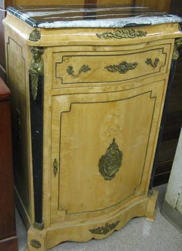 Appraisal: FRENCH EMPIRE STYLE BURL BIRCH SIDE CABINET having a black