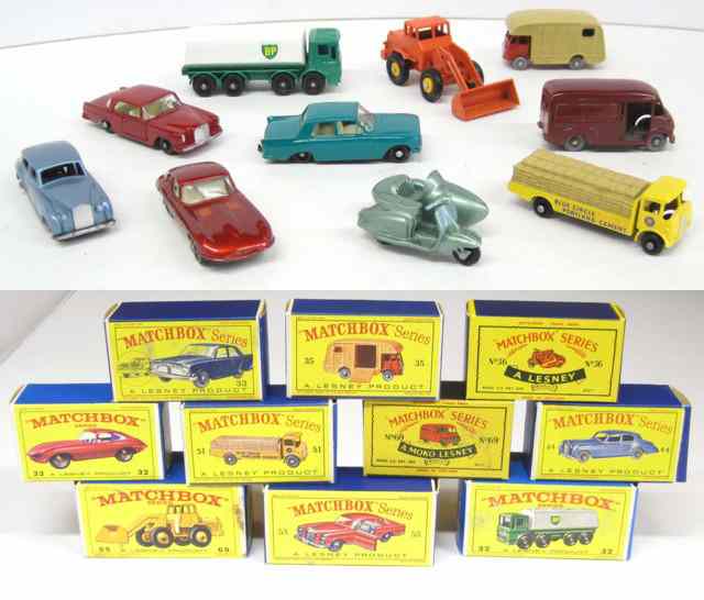 Appraisal: TEN MATCHBOX TOY VEHICLES including numbers Leyland Petrol Tanker ''E''