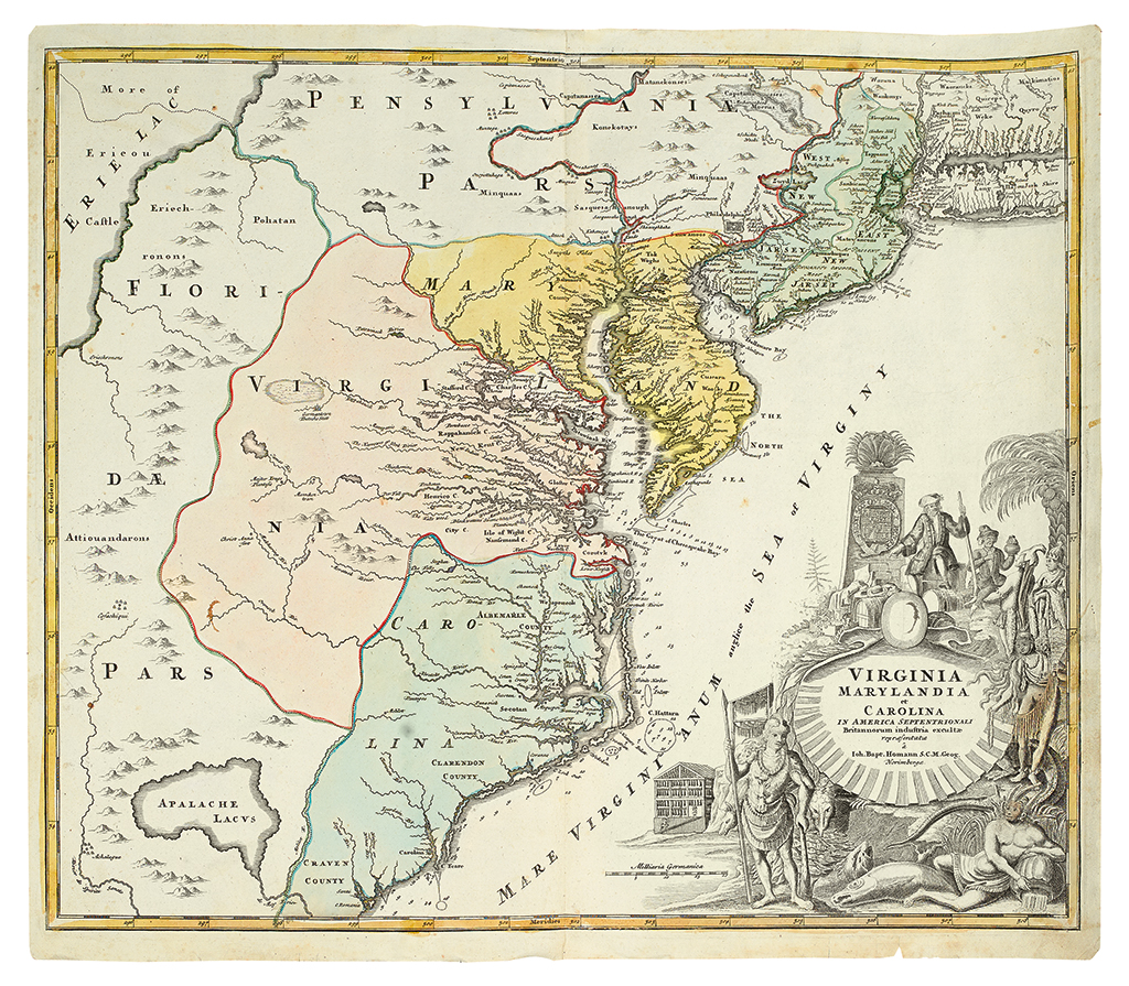 Appraisal: HOMANN JOHANN BAPTIST Virginia Marylandia et Carolina Double-page engraved map