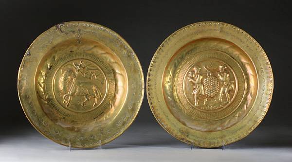 Appraisal: Two German brass alms dishes probably Nuremberg th century diameters