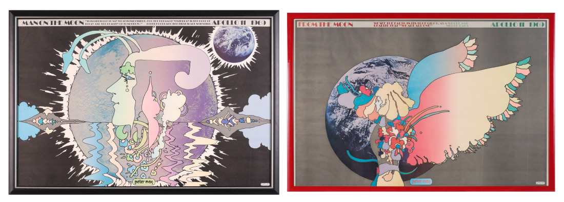 Appraisal: PETER MAX APOLLO POSTERS Moon Landing sight size '' x