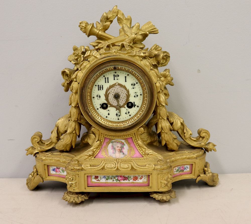 Appraisal: Fine Quality Gilt Bronze Clock With Sevres Porcelain Inserts Fromn