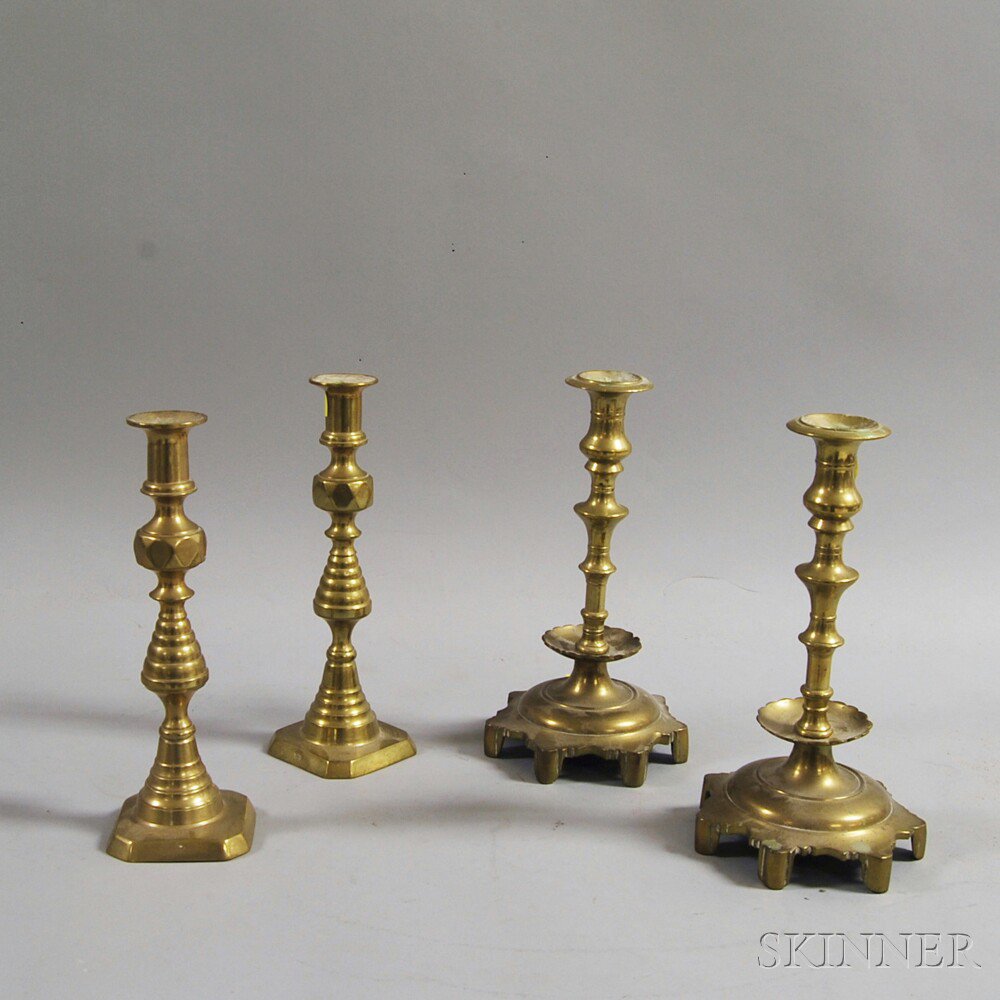 Appraisal: Two Pairs of Brass Candlesticks Europe th century one pair