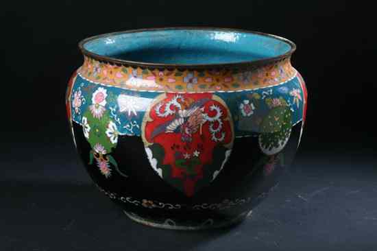 Appraisal: JAPANESE CLOISONN ENAMEL JARDINI RE Meiji Period Bird butterfly and