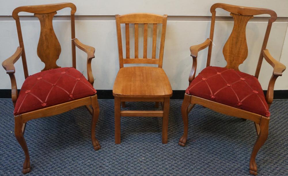 Appraisal: PAIR WALNUT ARMCHAIRS AND FRUITWOOD SIDE CHAIRPair Walnut Armchairs and