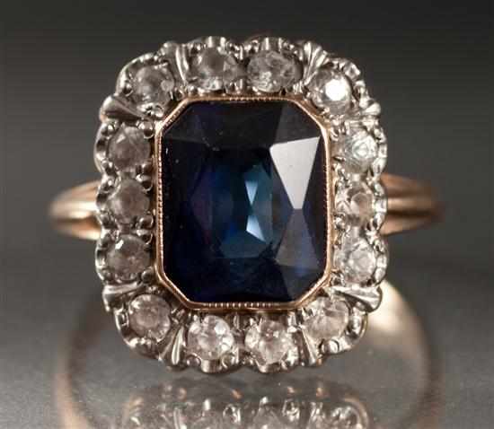 Appraisal: Lady's K yellow gold faux diamond and blue gemstone ring