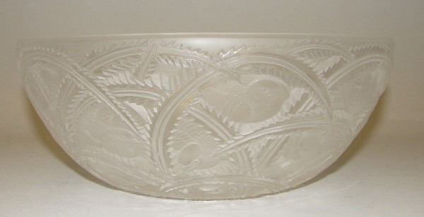 Appraisal: Lalique bowl features birds and foliage motif t diameter marked