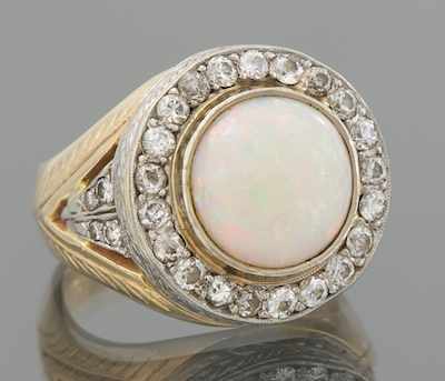 Appraisal: A Vintage White Opal and Diamond Ring k yellow and