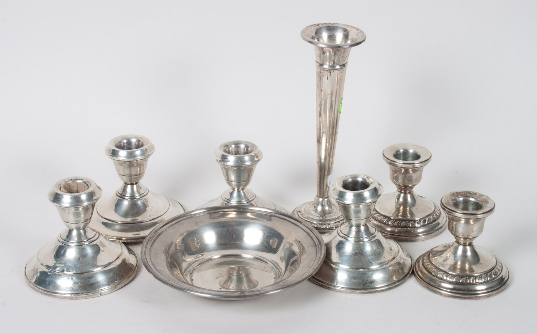 Appraisal: Seven American weighted sterling table items including pairs of low