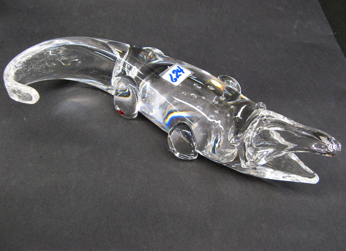 Appraisal: STEUBEN CRYSTAL ALLIGATOR with internal bubbles suggesting scales designed by