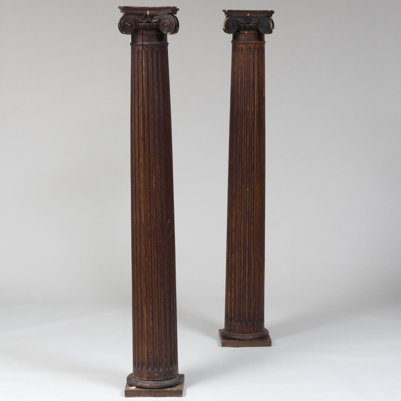 Appraisal: Pair of Continental Oak Columns In three parts ft x