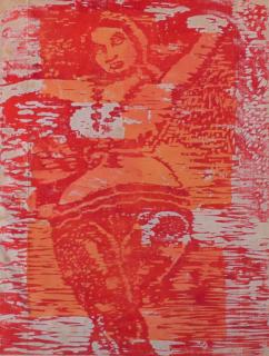 Appraisal: Gupta Woodblock Print Abstract figural titled illegibly to bottom left