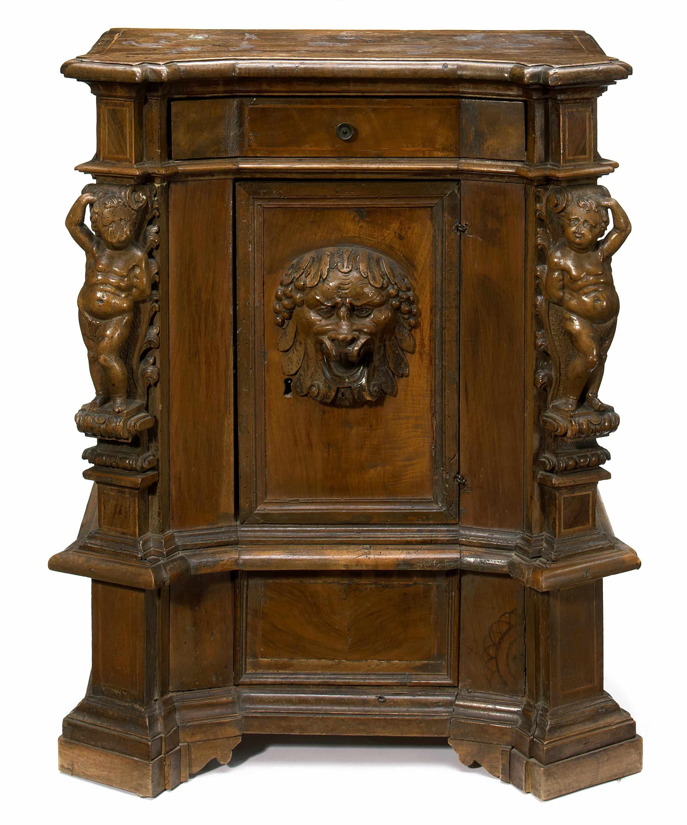 Appraisal: An Italian Renaissance inlaid walnut cupboard incorporating antique and later