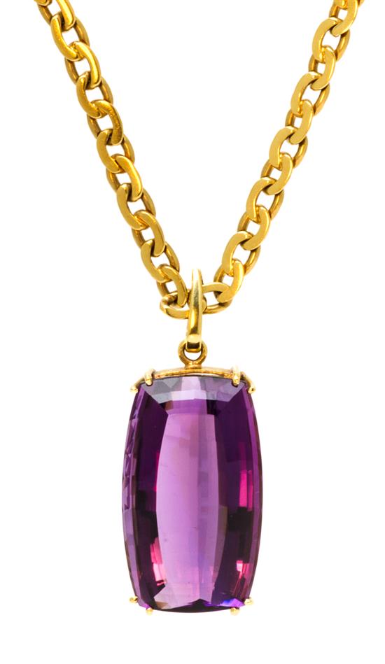 Appraisal: Sale Lot An Karat Yellow Gold and Amethyst Pendant containing