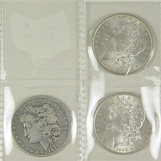 Appraisal: Three Morgan Dollars BU AU and nice even wear -CC