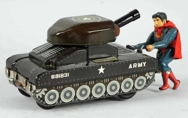 Appraisal: Tin Linemar Superman Tank Battery-Op Toy Japanese Working Original cape