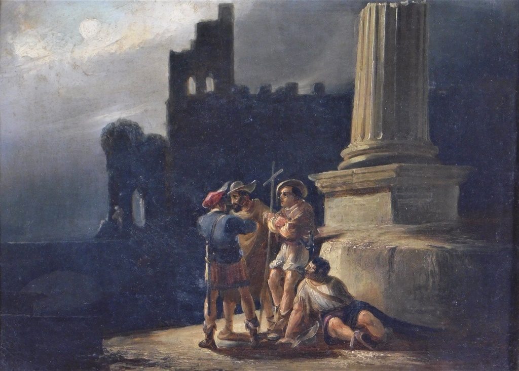 Appraisal: C CONTINENTAL NOCTURNAL CLASSICAL GENRE PAINTING Europe th CenturyNocturnal illuminated