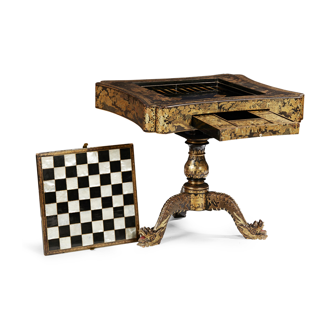 Appraisal: GOOD CHINESE EXPORT BLACK LACQUER AND GILT GAMES TABLE EARLY