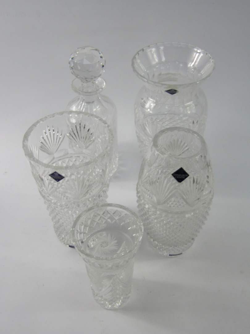 Appraisal: An Edinburgh crystal cut glass decanter and stopper three cut