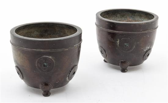 Appraisal: Sale Lot A Pair of Bronze Tripod Censers each of