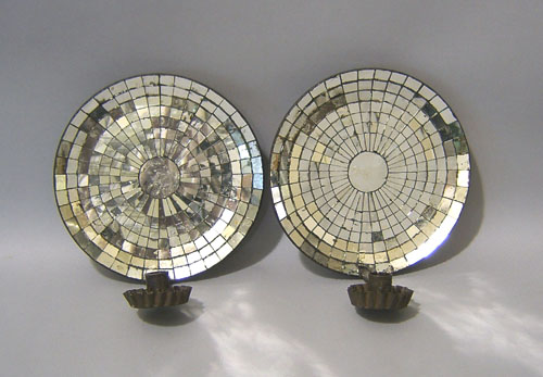 Appraisal: Pair tin mirrored sconces th c h