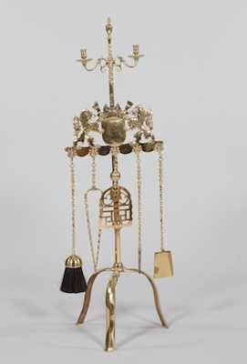 Appraisal: An Elaborate Brass Fireplace Utensil Set With Queen Ann style