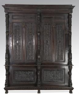 Appraisal: th c Italian carved walnut hall tree h Monumental Italian