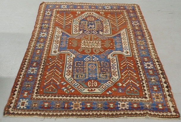 Appraisal: - Large Kazak oriental center hall carpet with overall geometric