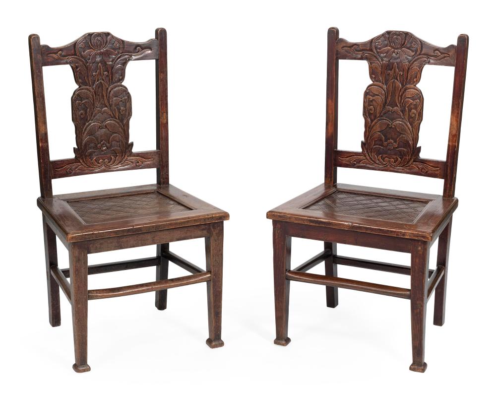 Appraisal: PAIR OF CHINESE HARDWOOD SIDE CHAIRS TH CENTURY BACK HEIGHTS