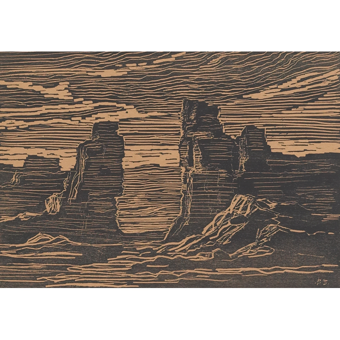 Appraisal: Sven Birger Sandzen American - The Desert Gateway woodcut x