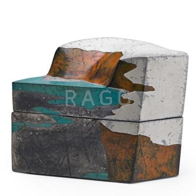 Appraisal: WAYNE HIGBY b Landscape Series raku-fired lidded box Alfred NY